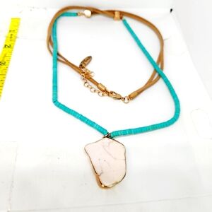 Plunder Design Faux Turquoise Howlite Nugget Gold Tone Southwest Long Necklace